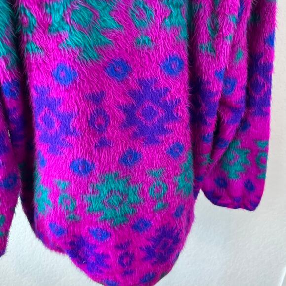 Vintage 90s Retro Animal Print Pullover Sweatshirt Hoodie size Large Purple - Picture 6 of 10